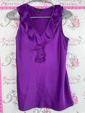 Spense tank top ruffles shiny ruffle Purple Ruffled V-Neck Sleeveless Tank